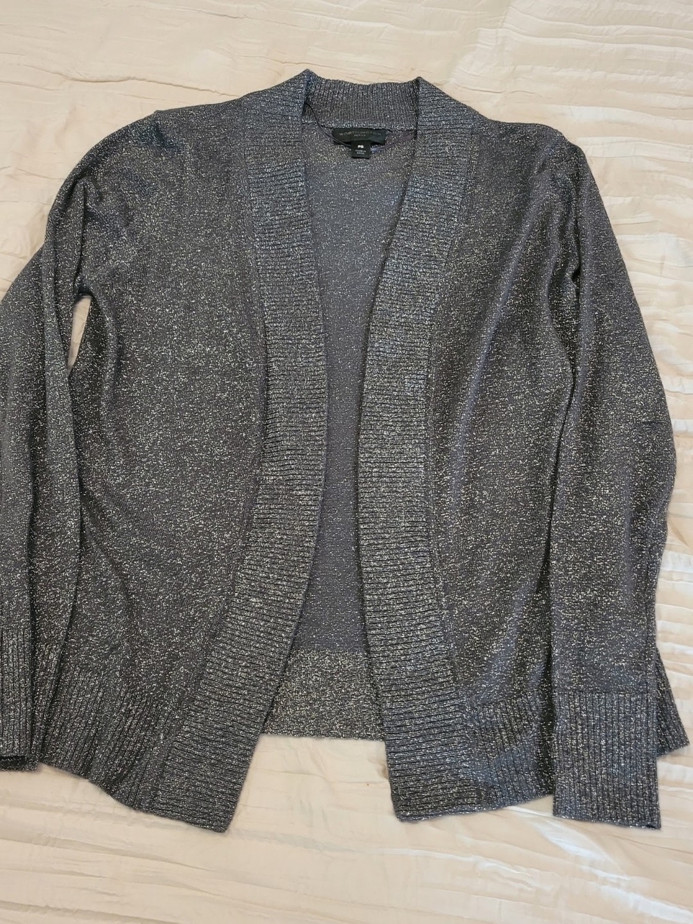 Worthington Metallic Open-Front Cardigan - Gray Silver
